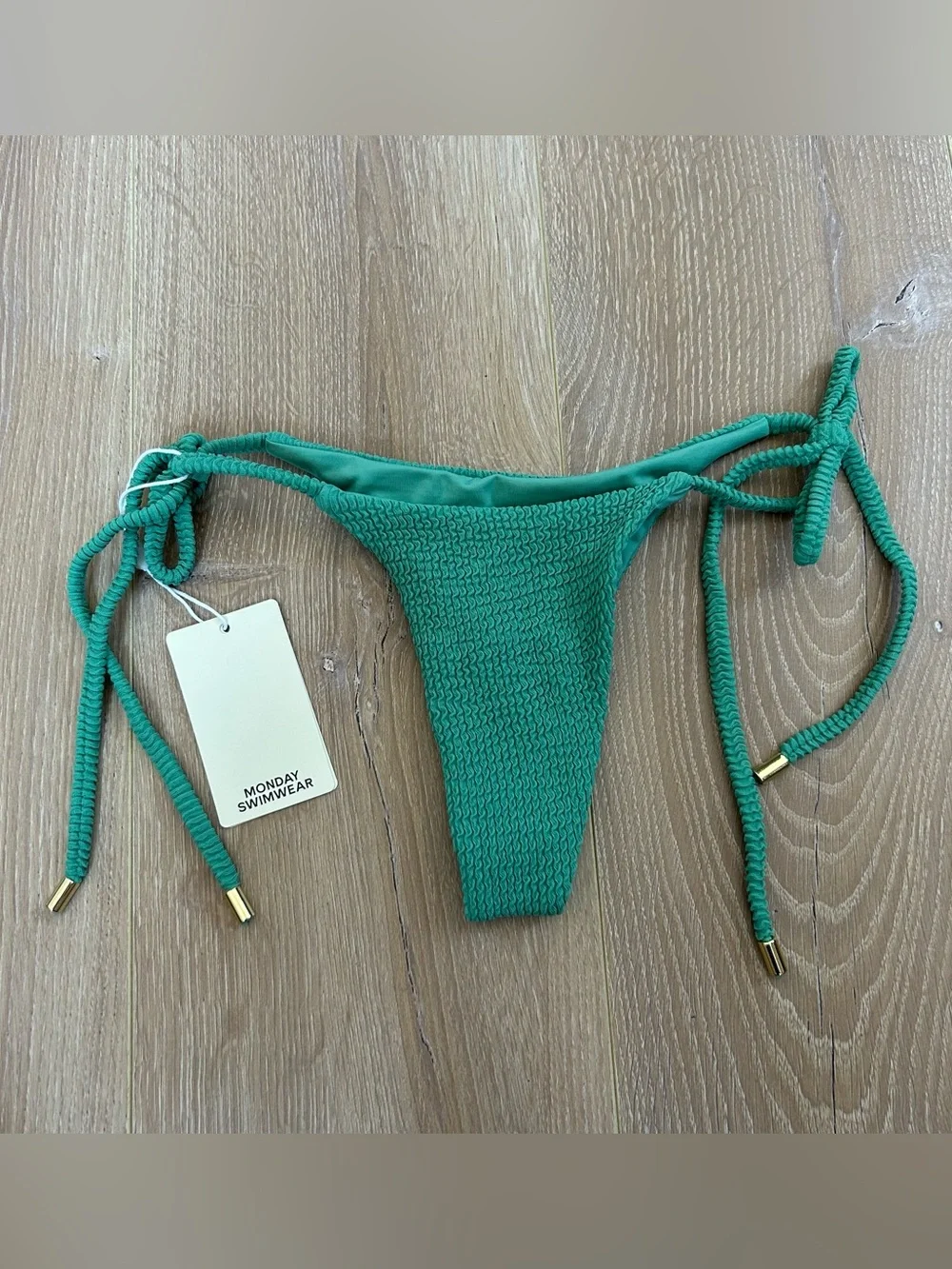 NWT New Monday Swimwear Palma Top and Palma Bottom in Pond Crinkle
